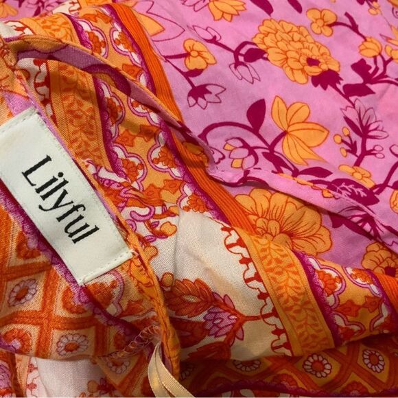 Lillyful Floral Orange & Pink  Dress size Large 100% rayon. - Picture 3 of 8